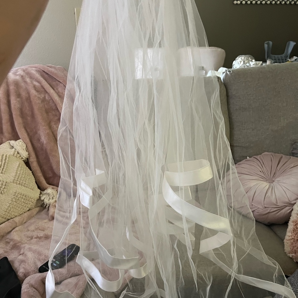 Ivory Wedding Veil with silk ribbon